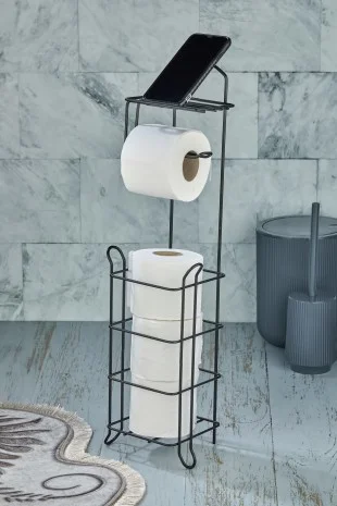 VIP Gross Square Black Replacement Multi-Purpose WC Paper Holder with Stand - Black Square