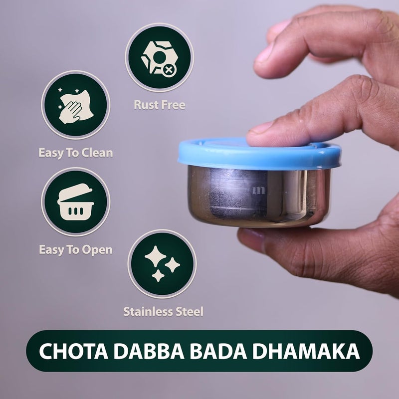 MARU Small Steel Containers small tiffin box for chutney with Food Grade Silicone Lids Kitchen Containers Set Steel Ideal for Chutney Salad Pickle 50ml 2 pcs 100ml 2 pcs Set of 4 Blue - Image 5