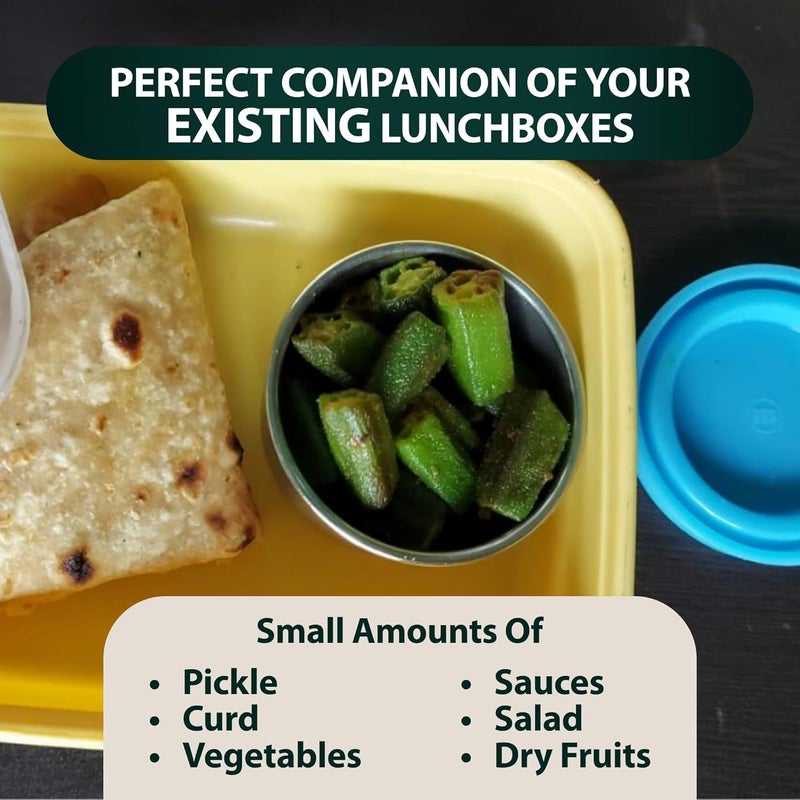 MARU Small Steel Containers small tiffin box for chutney with Food Grade Silicone Lids Kitchen Containers Set Steel Ideal for Chutney Salad Pickle 50ml 2 pcs 100ml 2 pcs Set of 4 Blue - Image 4