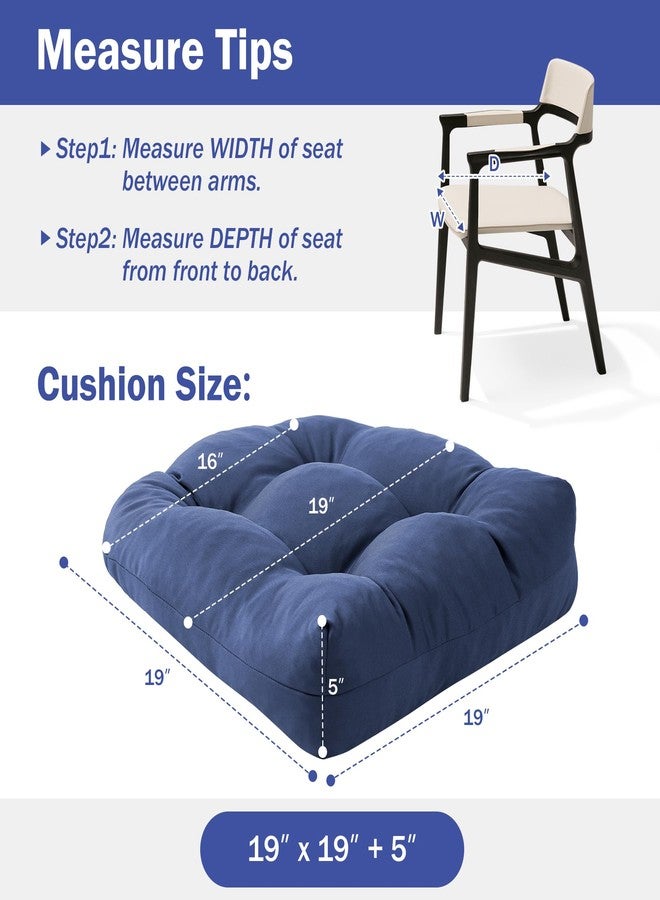 IPYNBAP Outdoor Chair Cushions Set of 2, Patio Furniture Cushions for Wicker Chair, 19x19 Tufted Outdoor Seat Cushions with Ties, Waterproof Patio Chair Cushions, Shredded Foam Outdoor Pads, Navy - Image 4