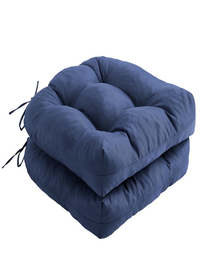 IPYNBAP Outdoor Chair Cushions Set of 2, Patio Furniture Cushions for Wicker Chair, 19x19 Tufted Outdoor Seat Cushions with Ties, Waterproof Patio Chair Cushions, Shredded Foam Outdoor Pads, Navy - Image 1