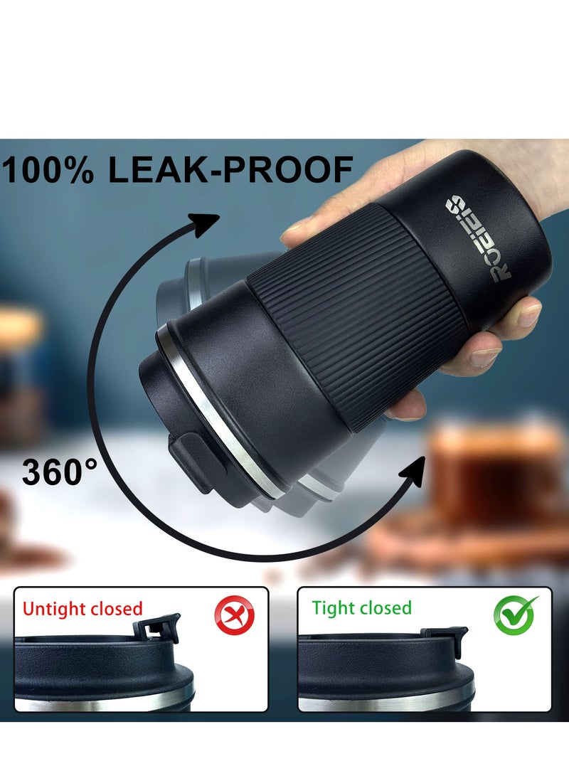 ROEIEIS 2Pcs Insulated Coffee Travel Mug 510ml Stainless Steel Vacuum Coffee Cup Leakproof with Screw Lid Double Wall Coffee Tumbler Reusable Thermal Cup for Hot/Iced Beverage - Image 2