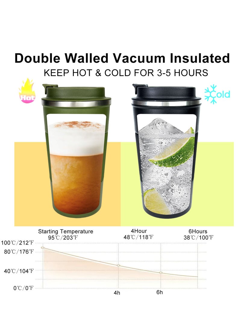 ROEIEIS 2Pcs Insulated Coffee Travel Mug 510ml Stainless Steel Vacuum Coffee Cup Leakproof with Screw Lid Double Wall Coffee Tumbler Reusable Thermal Cup for Hot/Iced Beverage - Image 4