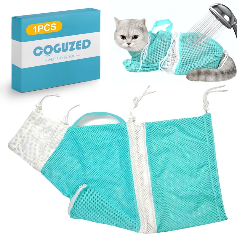 CoguZed 1-Piece Adjustable Anti-Scratch Mesh Cat Bathing Bag â€“ Air-Ventilated Comfortable & Secure Design for Bathing, Grooming & Nail Trimming (Soft Mesh Padding, Non-Slip Base) - Image 1