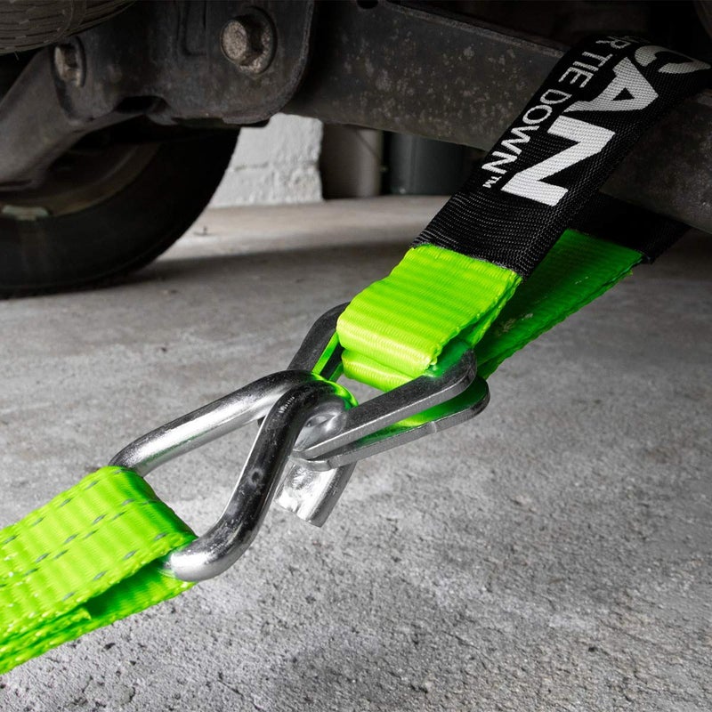 VULCAN Car Tie Down Axle Strap with Wear Pad - 2 Inch x 36 Inch - 4 Pack - High-Viz - 3,300 Pound Safe Working Load - Image 2