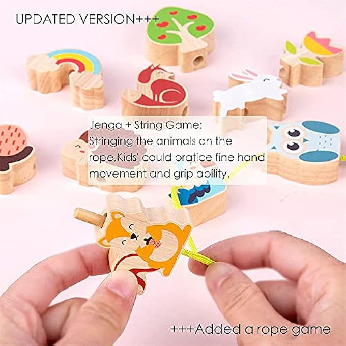 مجموعة ألعاب خشبية قابلة للتكديس للأطفال: حيوانات، خرز، كتل وقوس قزح - لعبة تعليمية مونتيسوري للأطفال من 1-3 سنوات - Image 4
