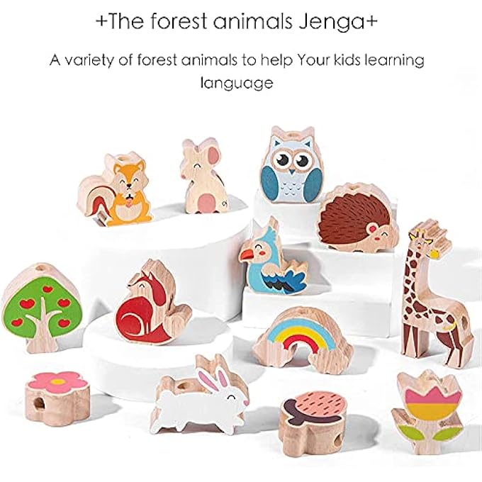 مجموعة ألعاب خشبية قابلة للتكديس للأطفال: حيوانات، خرز، كتل وقوس قزح - لعبة تعليمية مونتيسوري للأطفال من 1-3 سنوات - Image 3