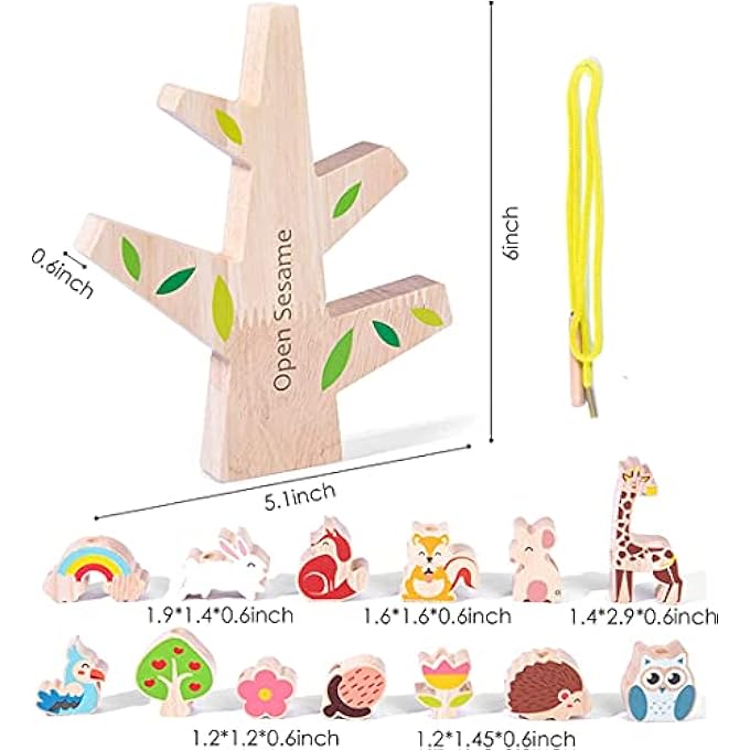 مجموعة ألعاب خشبية قابلة للتكديس للأطفال: حيوانات، خرز، كتل وقوس قزح - لعبة تعليمية مونتيسوري للأطفال من 1-3 سنوات - Image 5