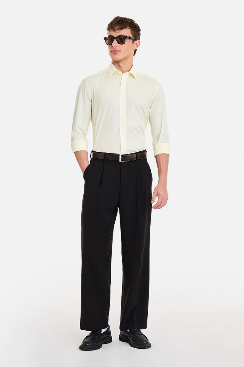 سنيتش Cream Solid Long Sleeve Regular Fit Shirt