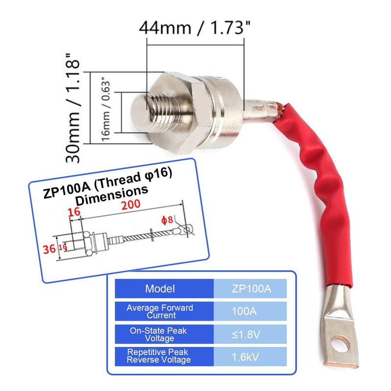 Fielect Power Rectifier Diode 1600V 100A Forward Silicon Power Rectifier Diode 16mm Stud Version 1Pcs - Image 2