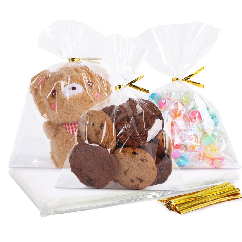 SUREHOME Cellophane Treat Bags 5x7 In 100 Pcs Individual Cookie Bags Small Plastic Clear Gift Bag with Ties for Gift Giving Birthday Party Favors Candy Snack Dessert Baked Goods Packaging - Image 1