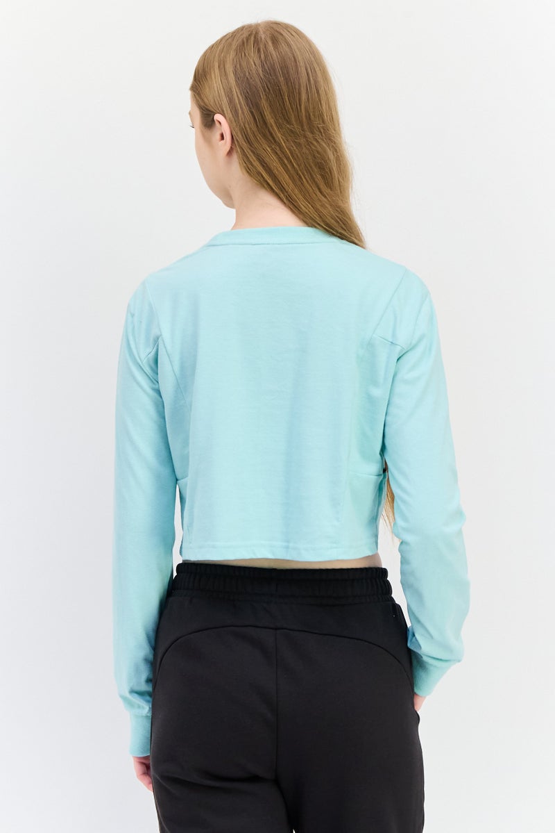 Ellesse Women Sportswear Fit Long Sleeve Outdoor Crop T-Shirt, Turquoise - Image 2