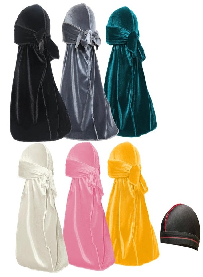ForceWave Velvet Durag for Men - 6 Pack with a Wave Cap, 41-Inch Long Tail and Wide Strap for 360, 540 and 720 Waves (Assorted Colors) - Image 1