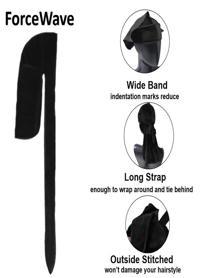 ForceWave Velvet Durag for Men - 6 Pack with a Wave Cap, 41-Inch Long Tail and Wide Strap for 360, 540 and 720 Waves (Assorted Colors) - Image 4