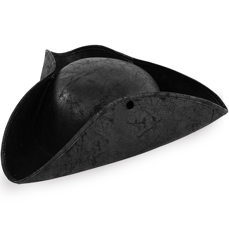 Xeehwb Black Pirate-Hat,Women Tricorn Leather Hat,Men Vintage Wrinkle Pirate Hat for Halloween Party Costume Accessories - Image 1