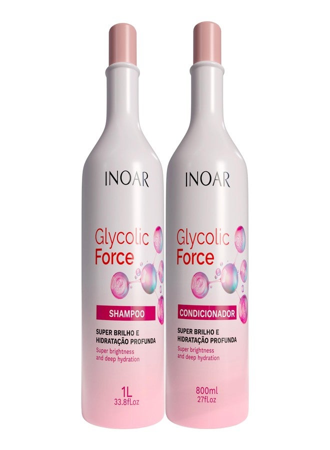 INOAR Glycolic Force Shampoo & Conditioner Bundle with Glycolic Acid for Deep Cleansing, Intense Hydration & Renewed Shine, 33.8 & 27 Fl Oz - Image 1