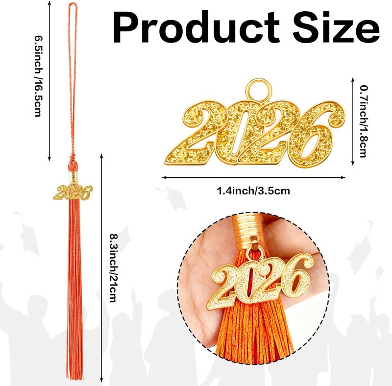 RHOttbiy 2026 Graduation Tassel, 2026 Tassel Graduation, 2026 Tassels for Graduations Cap with 2026 Year Gold Charms for Graduate Cap, Orange Graduations Tassels for Class of 2026 Grad Ceremonies Accessories - Image 3