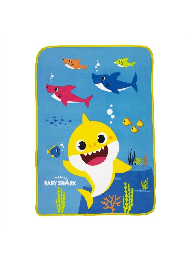 BABY SHARK Kids Bedding Super Soft Micro Raschel Throw, 46 in x 60 in, Baby Shark - Image 1