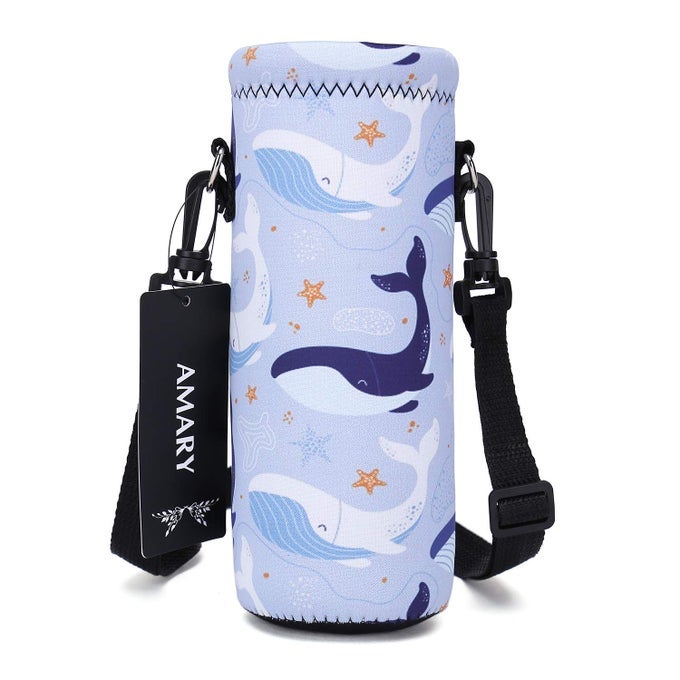 1000ML NEOPRENE WATER BOTTLE CARRIER BAG WITH ADJUSTABLE SHOULDER STRAPINSULATED WATER BOTTLE COVER FOR STAINLESS STEELGLASSPLASTIC BOTTLES 34OZ WHALE