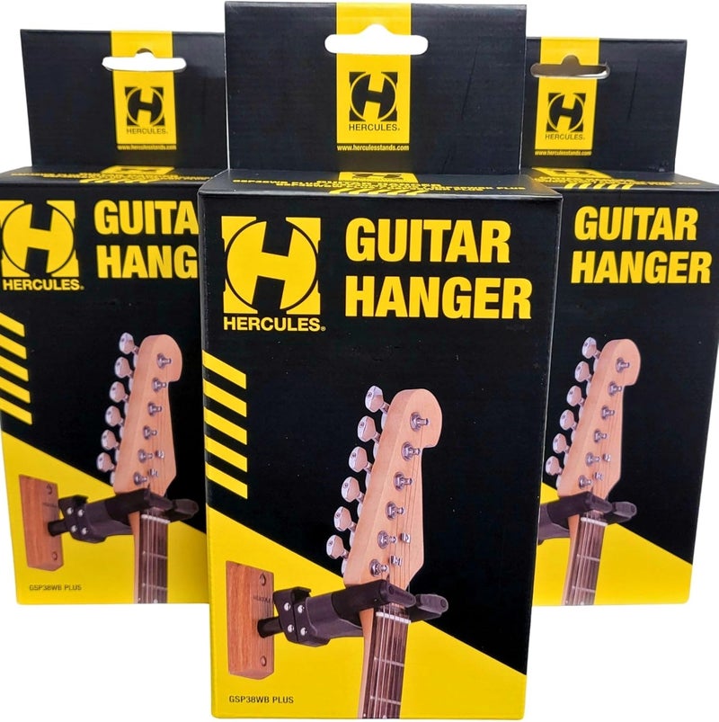 Hercules 3 Pack Bundle GSP38WBPLUS Locking Guitar Hanger Wall Mount W/ Wood Base - Image 2