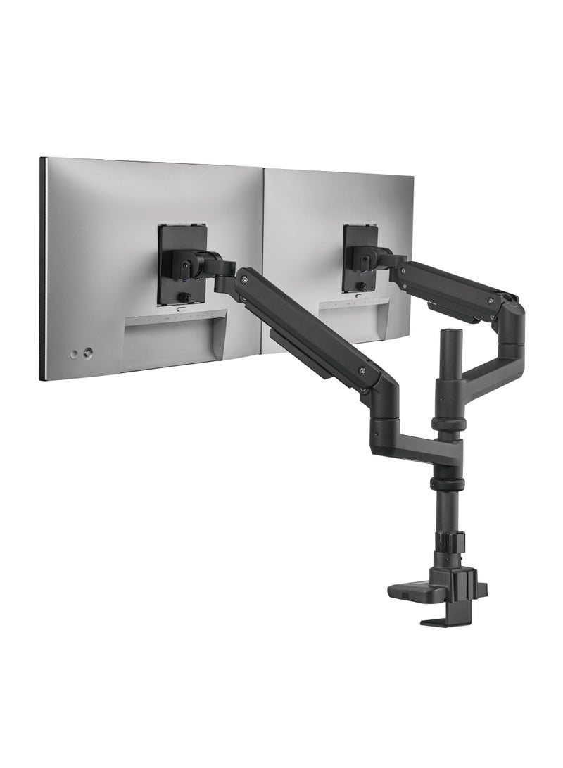 Skill Tech Skilltech SH69 C024P Dual Gas Spring Monitor Arm for 17"–49" Screens | 2–20kg Load | Full Motion Tilt/Swivel/Rotation | VESA 75/100 | Clamp & Grommet Mount – Premium Black - Image 2