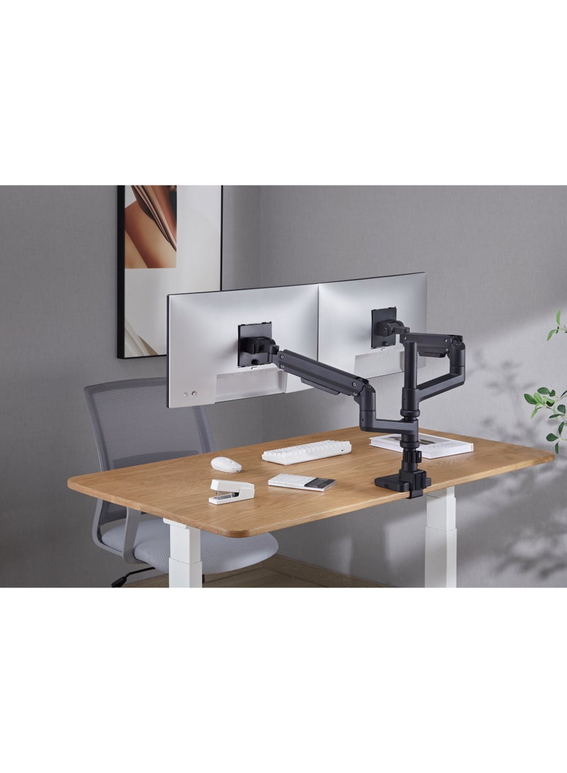 Skill Tech Skilltech SH69 C024P Dual Gas Spring Monitor Arm for 17"–49" Screens | 2–20kg Load | Full Motion Tilt/Swivel/Rotation | VESA 75/100 | Clamp & Grommet Mount – Premium Black - Image 5