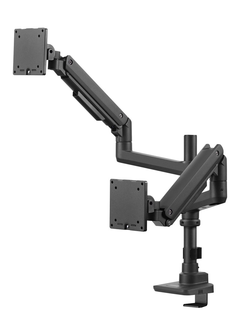 Skill Tech Skilltech SH69 C024P Dual Gas Spring Monitor Arm for 17"–49" Screens | 2–20kg Load | Full Motion Tilt/Swivel/Rotation | VESA 75/100 | Clamp & Grommet Mount – Premium Black - Image 3