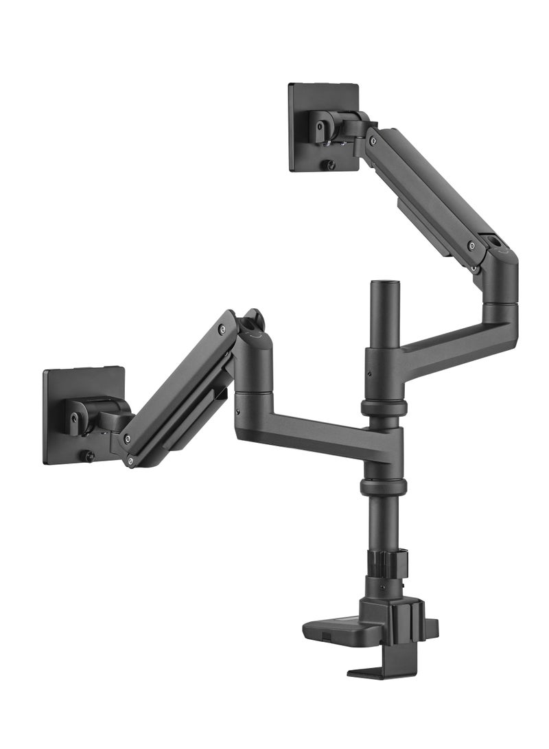 Skill Tech Skilltech SH69 C024P Dual Gas Spring Monitor Arm for 17"–49" Screens | 2–20kg Load | Full Motion Tilt/Swivel/Rotation | VESA 75/100 | Clamp & Grommet Mount – Premium Black - Image 4