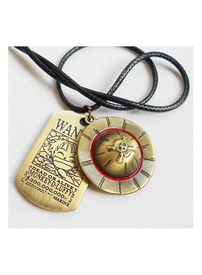 Anime One Piece Luffy Skeleton Pendant Necklace The Straw Hat Pirates Rope Chain Pendant Necklace for Men Boys Cap Cosplay for Boys Men