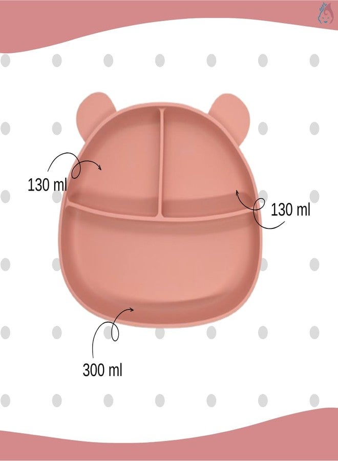 Babylief Bear-Shaped Silicone Divided Plate with Matching Wooden Handle Silicone Spoons Combo (Pink) - Image 4