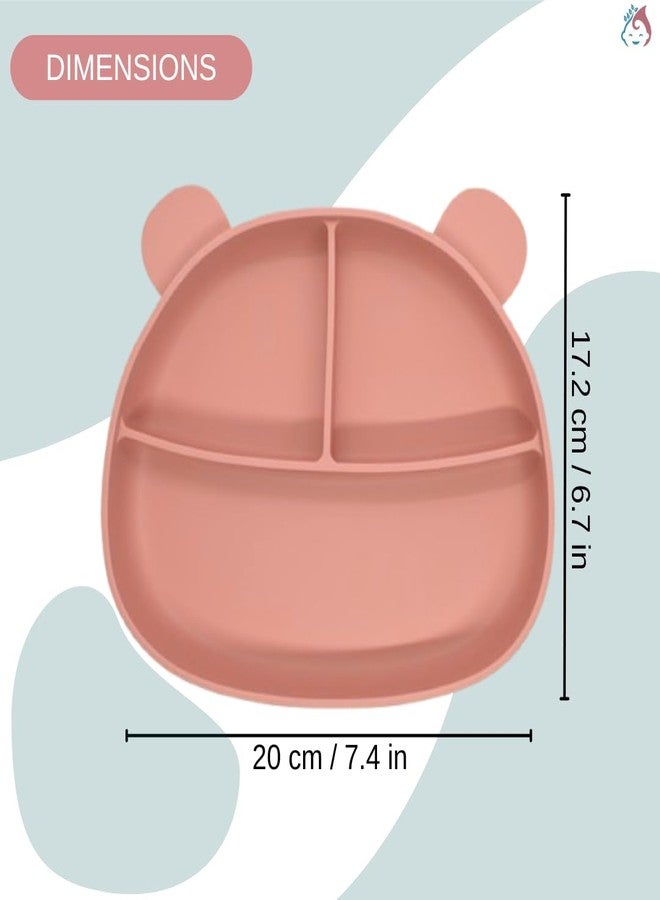 Babylief Bear-Shaped Silicone Divided Plate with Matching Wooden Handle Silicone Spoons Combo (Pink) - Image 5