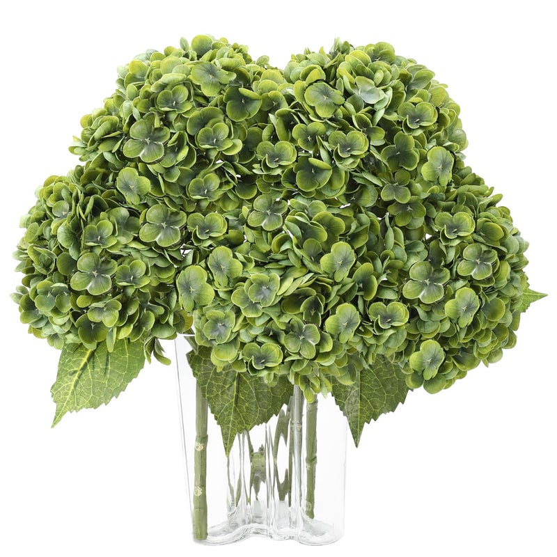 Coferset 3pcs Dark Green Lifelike Hydrangea Artificial Flowers 22inch Real Touch Faux Hydrangea Flower Stem for Home Party Wedding Floral Filler Arrangements Ceterpieces Bouquets - Image 2