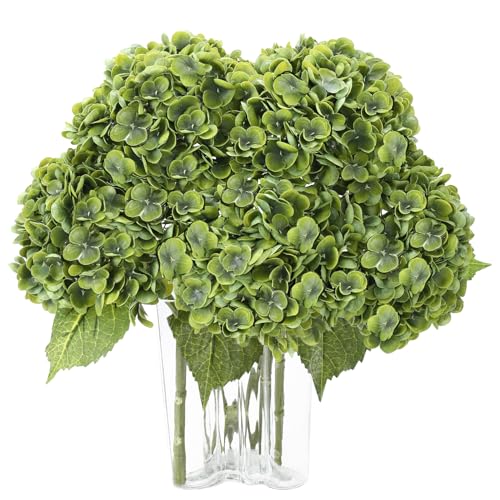 Coferset 3pcs Dark Green Lifelike Hydrangea Artificial Flowers 22inch Real Touch Faux Hydrangea Flower Stem for Home Party Wedding Floral Filler Arrangements Ceterpieces Bouquets - Image 1