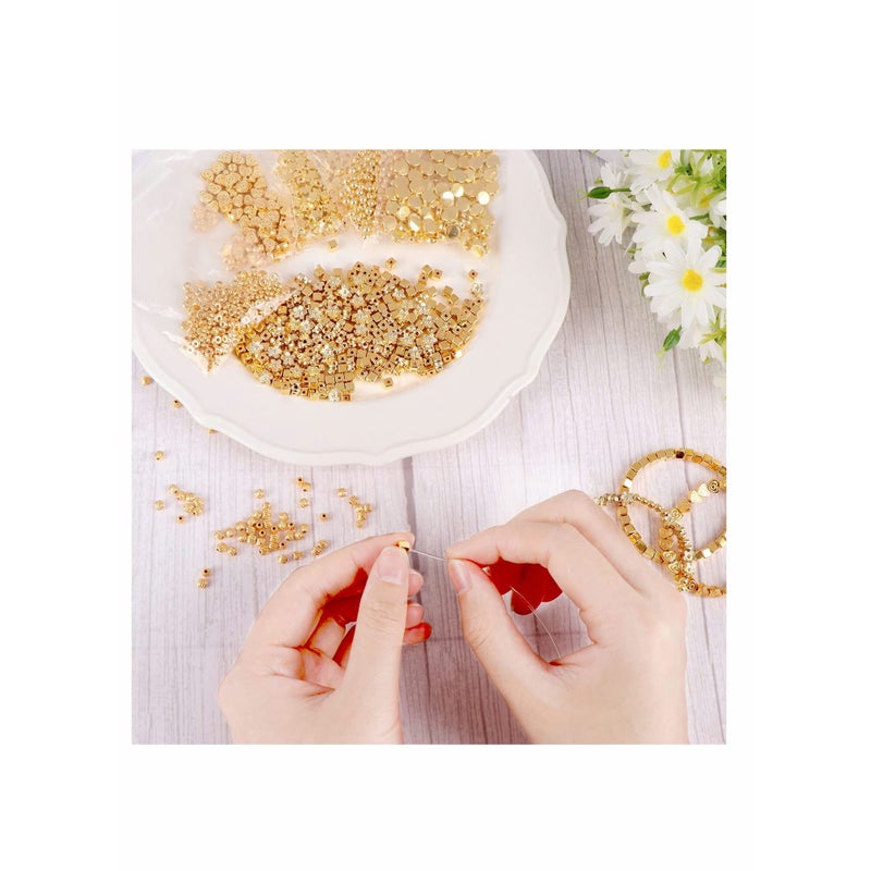SOLARAE 1700 Pieces Spacer Beads Set Assorted DIY Loose Bead Round Ball Star Beads Rondelle Faceted Cube Square Spacer Column Beads 11 Styles Jewelry Charms Beads for DIY Crafts Jewelry Making (Gold) - Image 5