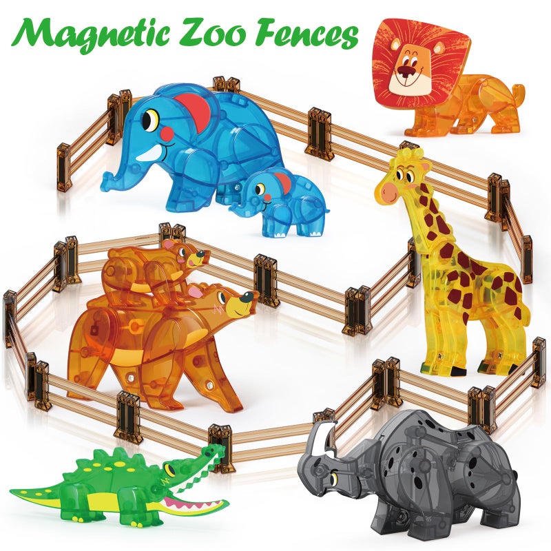 Oriate Farm Animals Fences Magnetic Tiles, 18pcs Magnet Fencing Compatible Garden Farming Zoo Dinosaur, Kids Magnetic Structural Construction Magnets Tile Building Blocks Horse Toys Accessory - Image 4