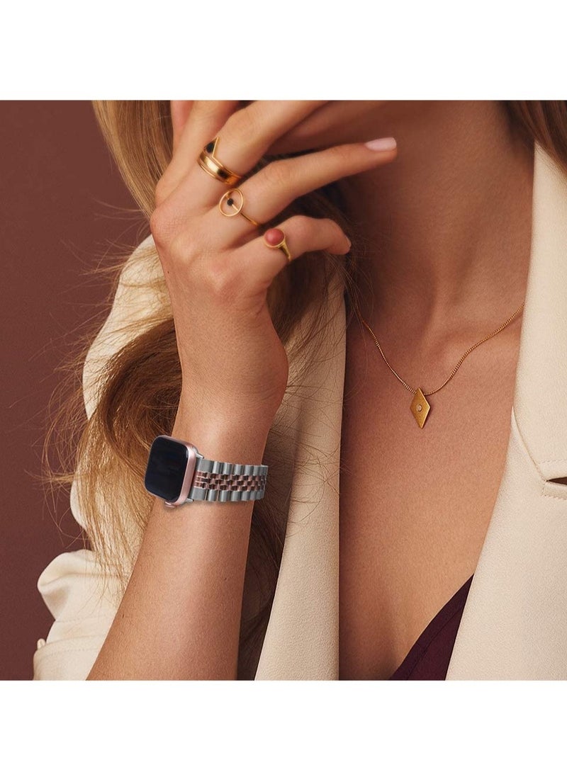 ELTRAZONE Compatible with Apple Watch Band 41mm 40mm 38mm, Stainless Steel Heavy Band with Butterfly Folding Clasp Link Bracelet for iWatch Series8/7/6/SE Series 5/4/3/Men Women ,Silver/Rose Gold - Image 5