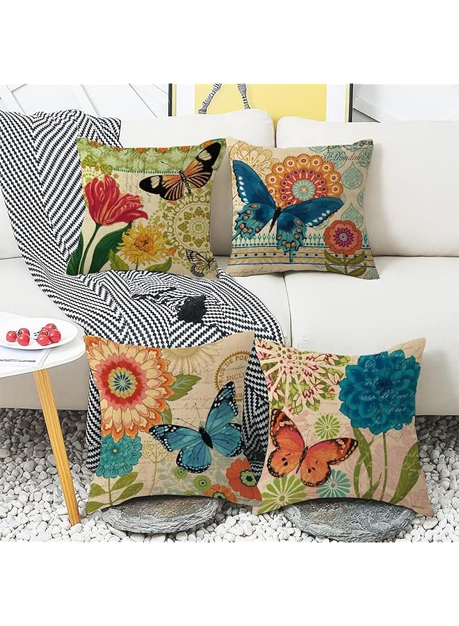 erorex Throw Pillow Covers 18X18 Inch Farmhouse Throw Pillow Covers Decorative Pillow Covers Square Pillowcase For Bed Sofa Chair Car Bedroom Home Farmhouse Decor Set Of 4 - Image 4