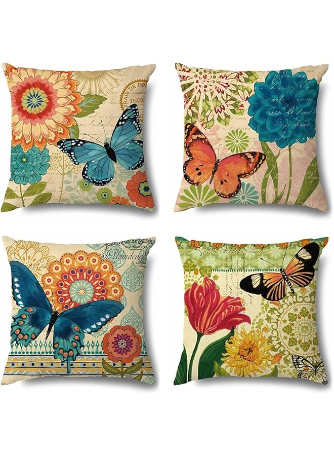 erorex Throw Pillow Covers 18X18 Inch Farmhouse Throw Pillow Covers Decorative Pillow Covers Square Pillowcase For Bed Sofa Chair Car Bedroom Home Farmhouse Decor Set Of 4 - Image 1