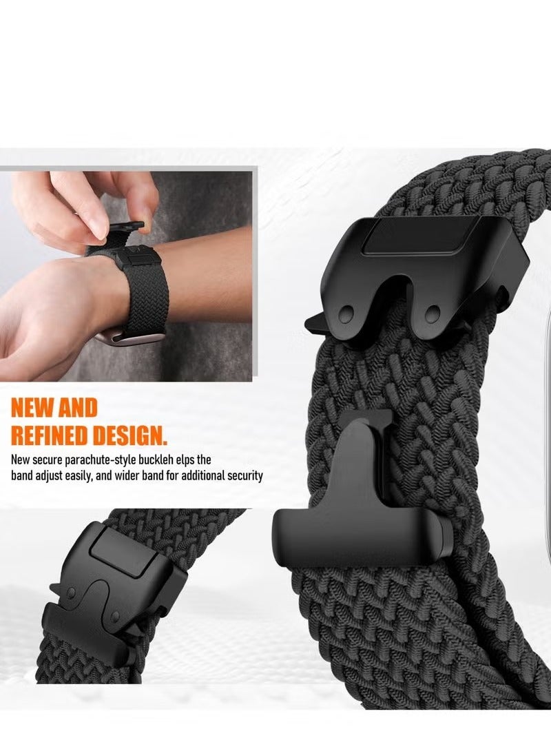 Compatible for Apple Watch Band 49mm 46mm 45mm 44mm 42mm Elastic Nylon Braided Secure & Comfortable Stretchy Strap for Women Men,Parachute Buckle Bands for iWatch Ultra 2/1 Series 10 9 8 7 6 5 4 3 SE Black - Image 2