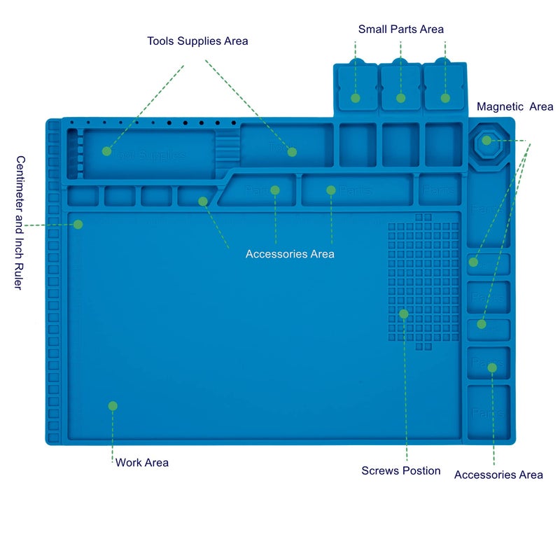 HPFIX Premium Heat Resistant 932Â°F Blue Magnetic Repair Work Mat Large Silicone Soldering Mat for Soldering, Electronics, Computer Cellphone Repair, BGA Soldering Gun Iron Workbench Protection - Image 3