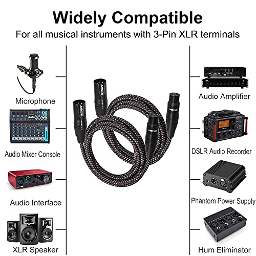 MIKIZ 3ft XLR Cables Braided 2 Pack - Premium Short Anti-tangling XLR Patch Cables for Microphone DJ - Image 2