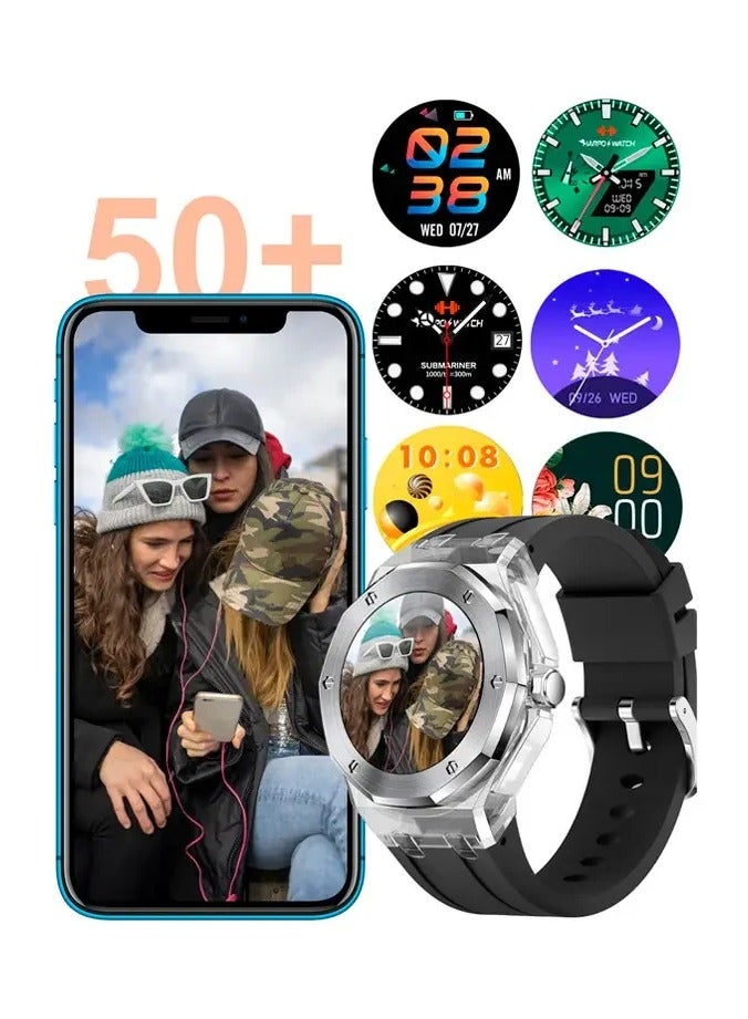 هوكو ساعة ذكية HOCO Y13 مقاس 1.09 بوصة بلوتوث 5.0 هيكل من الستانلس ستيل مع حافظة كريستال للرجال تدعم مراقبة النوم الرياضية لون أسود - Image 4