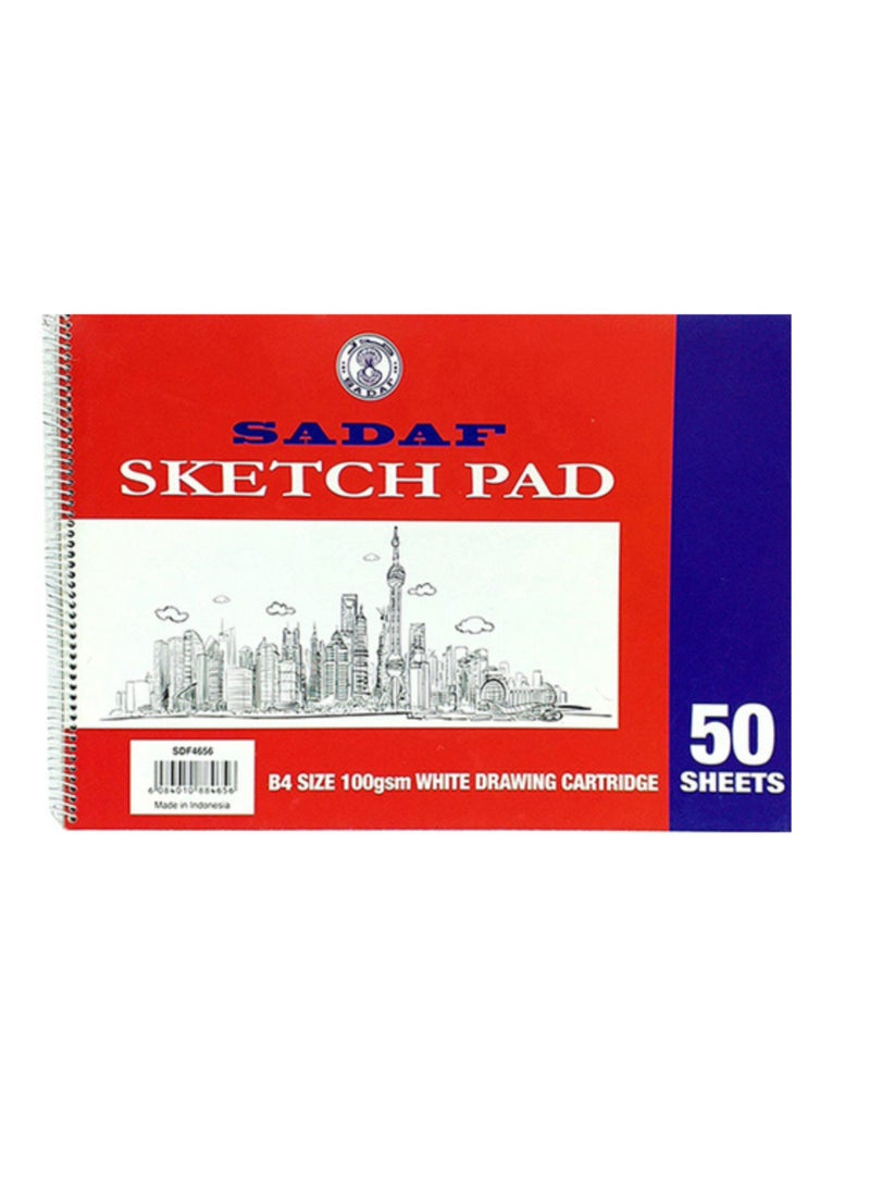 Sadaf - Spiral Sketch Pad, B4 Size, White 100 gsm 50 Sheets - Image 1