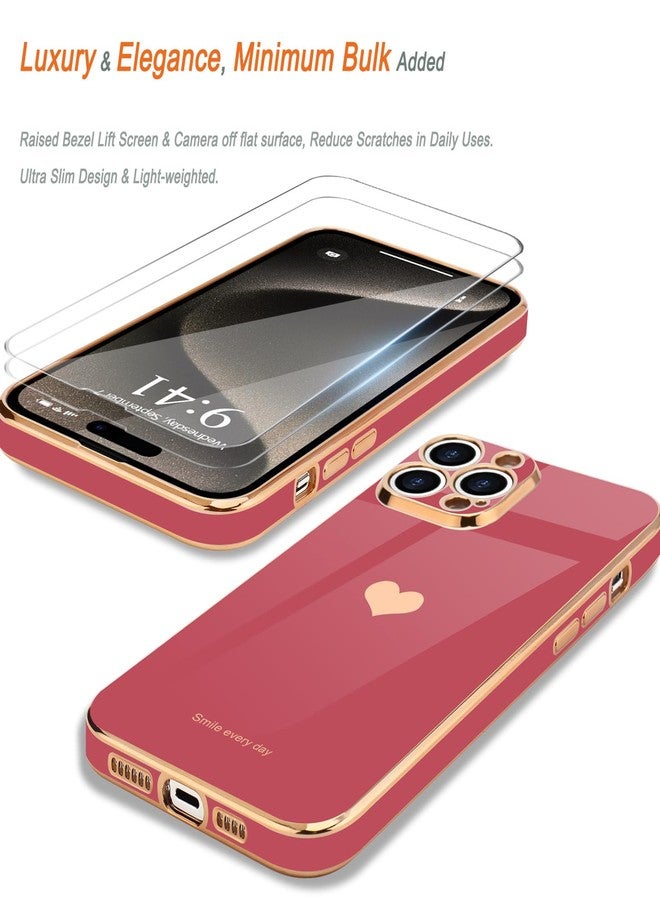 Teageo جراب Teageo لهاتف iPhone 15 Pro مع واقيين للشاشة بنقشة قلوب، فاخر ومطلي ببريق، مصنوع من مادة TPU ناعمة مقاومة للخدوش والصدمات، لون وردي فاتح. - Image 3