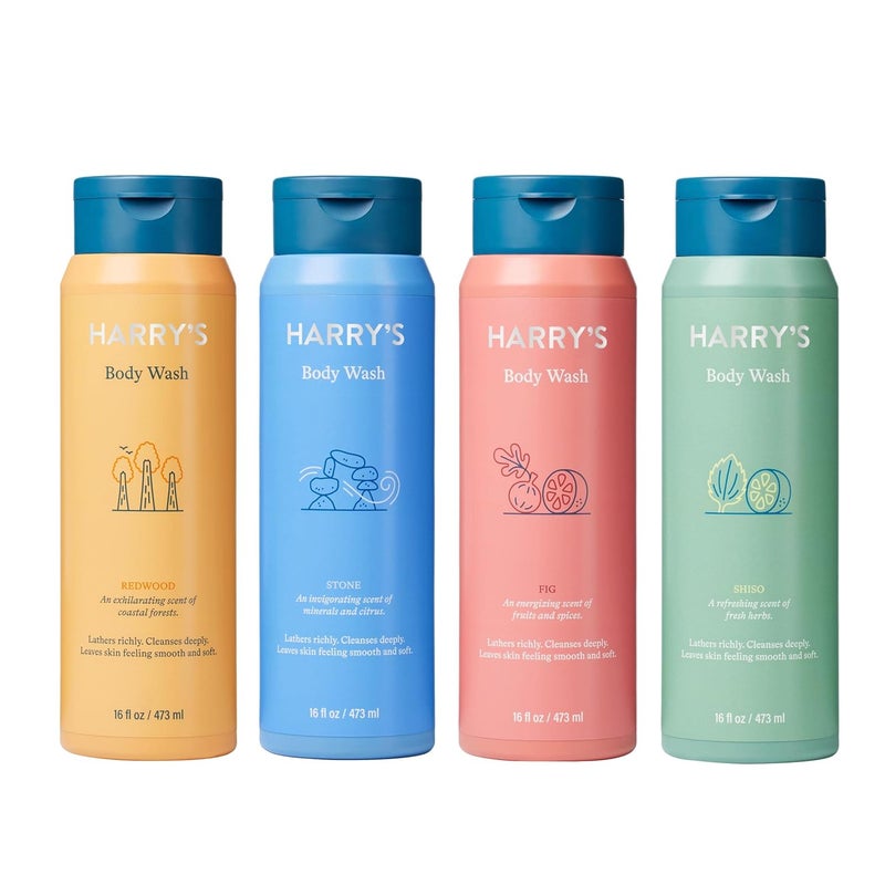 Harrys Mens Body Wash  Body Wash for Men  Variety Pack  16 Fl oz  Pack of 4 Packaging May Vary