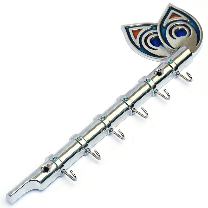 Indeed Krishnas Flute Peacock Quills Key Stand Key Holder for Home Office Chrome Plated Premium and Heavy Flute Key Holder 6 Pin Key Hanging HooksWall Mounted Key HolderWall Hook Stand - Image 1