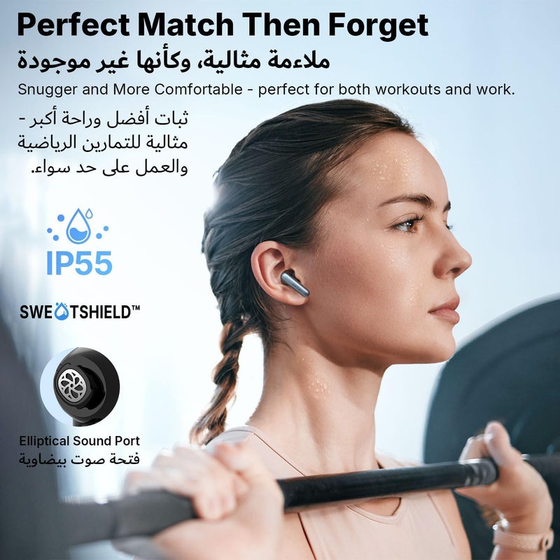 إيرفن سماعات EarFun Air Pro 4i اللاسلكية المانعة للضوضاء، صوت عالي الدقة مع LDAC، 6 ميكروفونات AI ENC لمكالمات واضحة، 40 ساعة تشغيل، صوت محيطي، اتصال متعدد النقاط، بلوتوث 5.4، شحن لاسلكي، أسود - Image 2
