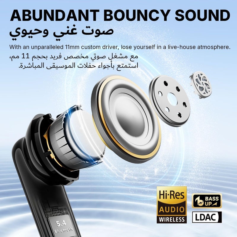 إيرفن سماعات EarFun Air Pro 4i اللاسلكية المانعة للضوضاء، صوت عالي الدقة مع LDAC، 6 ميكروفونات AI ENC لمكالمات واضحة، 40 ساعة تشغيل، صوت محيطي، اتصال متعدد النقاط، بلوتوث 5.4، شحن لاسلكي، أسود - Image 4