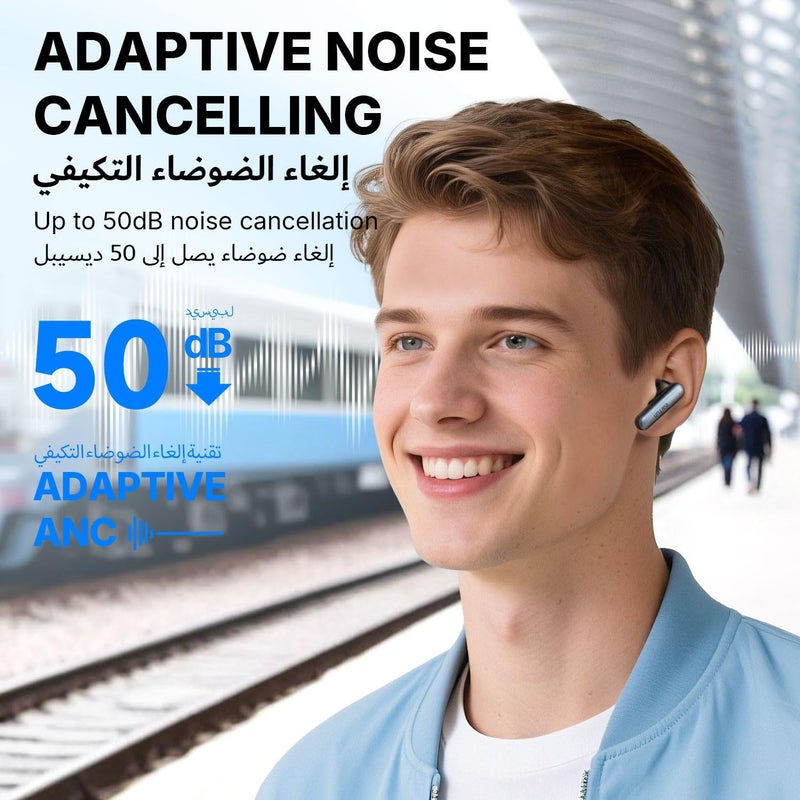 إيرفن سماعات EarFun Air Pro 4i اللاسلكية المانعة للضوضاء، صوت عالي الدقة مع LDAC، 6 ميكروفونات AI ENC لمكالمات واضحة، 40 ساعة تشغيل، صوت محيطي، اتصال متعدد النقاط، بلوتوث 5.4، شحن لاسلكي، أسود - Image 3