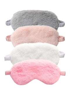 4 Pcs Plush Eye Mask Soft Sleeping Blindfold Eye Cover Comfortable Furry Faux Fur Sleeping Mask Satin Nap Night Eye Shade Cover